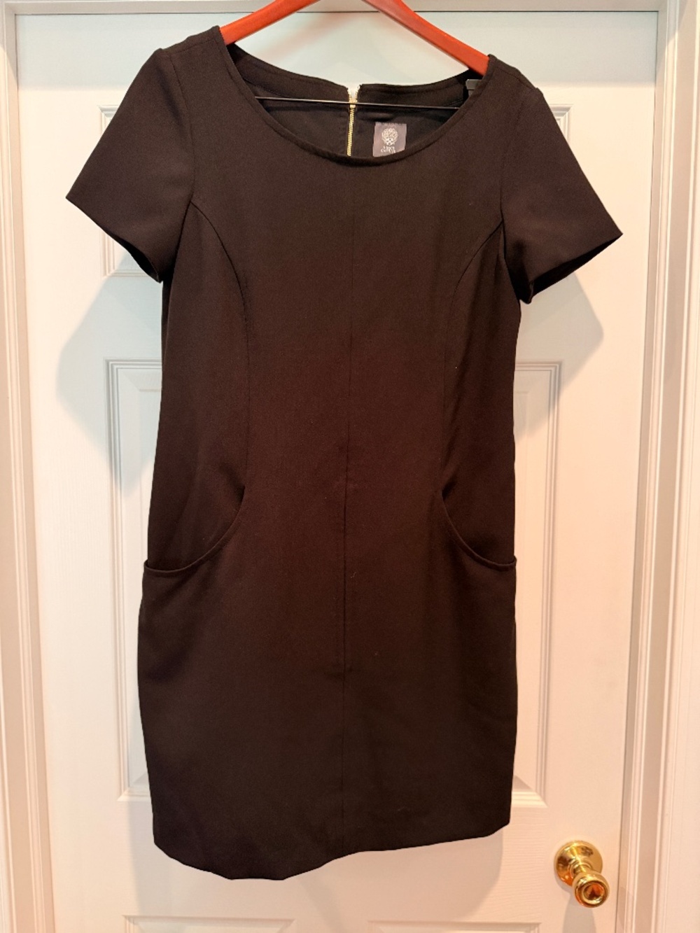 Vince Camuto Black Dress 12 Pockets Exposed Gold zipper Work